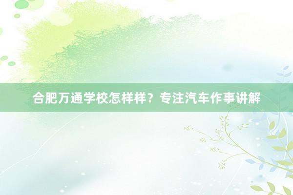 合肥万通学校怎样样？专注汽车作事讲解